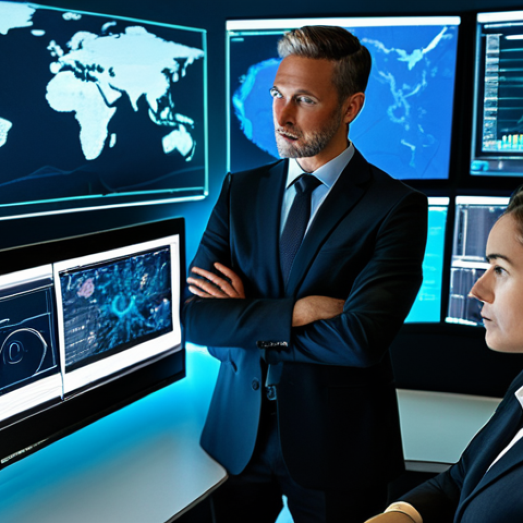 A diverse team of professional cybersecurity experts, including male and female professionals, in modest business suits, collaborating in a modern, high-tech Security Operations Center (SOC). The environment features large holographic displays visualizing complex network data, real-time threat maps, and automated defense protocols. The team members are actively engaged, observing monitors and interacting with advanced interfaces, demonstrating focused analysis and proactive defense. The scene is well-lit with a clean, futuristic aesthetic, emphasizing innovation and collaboration. Fully clothed, appropriate attire, safe for work, professional, perfect anatomy, correct proportions, natural pose, well-formed hands, proper finger count, natural body proportions, high-quality professional photography, ultra-detailed.