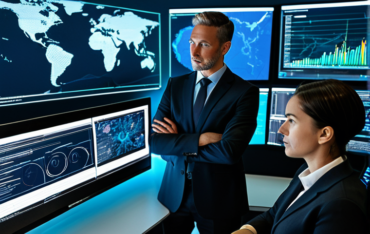 A diverse team of professional cybersecurity experts, including male and female professionals, in modest business suits, collaborating in a modern, high-tech Security Operations Center (SOC). The environment features large holographic displays visualizing complex network data, real-time threat maps, and automated defense protocols. The team members are actively engaged, observing monitors and interacting with advanced interfaces, demonstrating focused analysis and proactive defense. The scene is well-lit with a clean, futuristic aesthetic, emphasizing innovation and collaboration. Fully clothed, appropriate attire, safe for work, professional, perfect anatomy, correct proportions, natural pose, well-formed hands, proper finger count, natural body proportions, high-quality professional photography, ultra-detailed.
