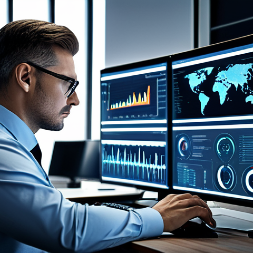 **

"A cybersecurity analyst, fully clothed in professional attire, working at a desk with multiple monitors displaying complex network diagrams and security dashboards, modern office environment, safe for work, appropriate content, perfect anatomy, natural proportions, professional, high-resolution render, focus on the analyst's focused expression."

**