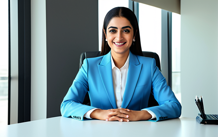 **

A professional Arab businesswoman in a modest, tailored business suit, smiling confidently while sitting at a modern desk in a bright, contemporary office in Dubai. Fully clothed, appropriate attire, safe for work. Perfect anatomy, correct proportions, natural pose, professional photography, high quality, family-friendly.

**