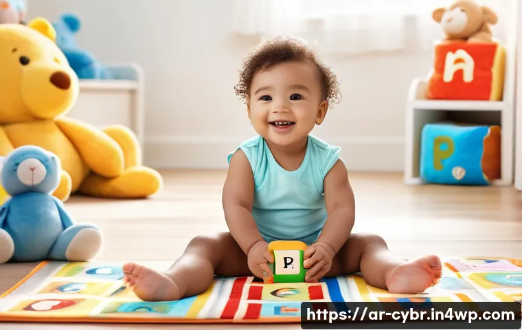 사이버 보안 자동화 도구의 운영 비용 절감 - **A young child, approximately 2 years old, wearing a clean diaper, sitting on a brightly colored pl...