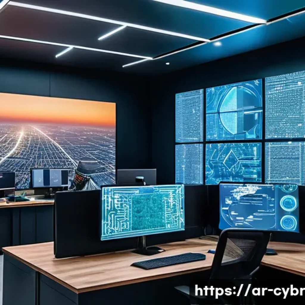 사이버 보안 자동화 도구의 발전 방향 - A futuristic cybersecurity operations center in a modern Middle Eastern office, featuring diverse Ar...