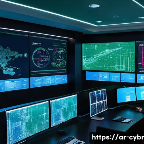 사이버 보안 자동화 도구의 응답 시간 개선 - A high-tech cybersecurity operations center in a modern Middle Eastern office setting, with Arabic c...
